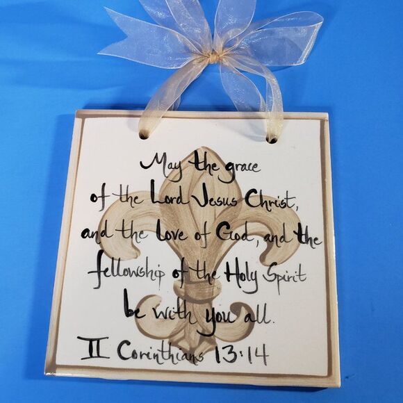 Ceramic New Orleans Fleur de Lis Hanging Tile Bible Quote Wall Decor - Picture 2 of 6